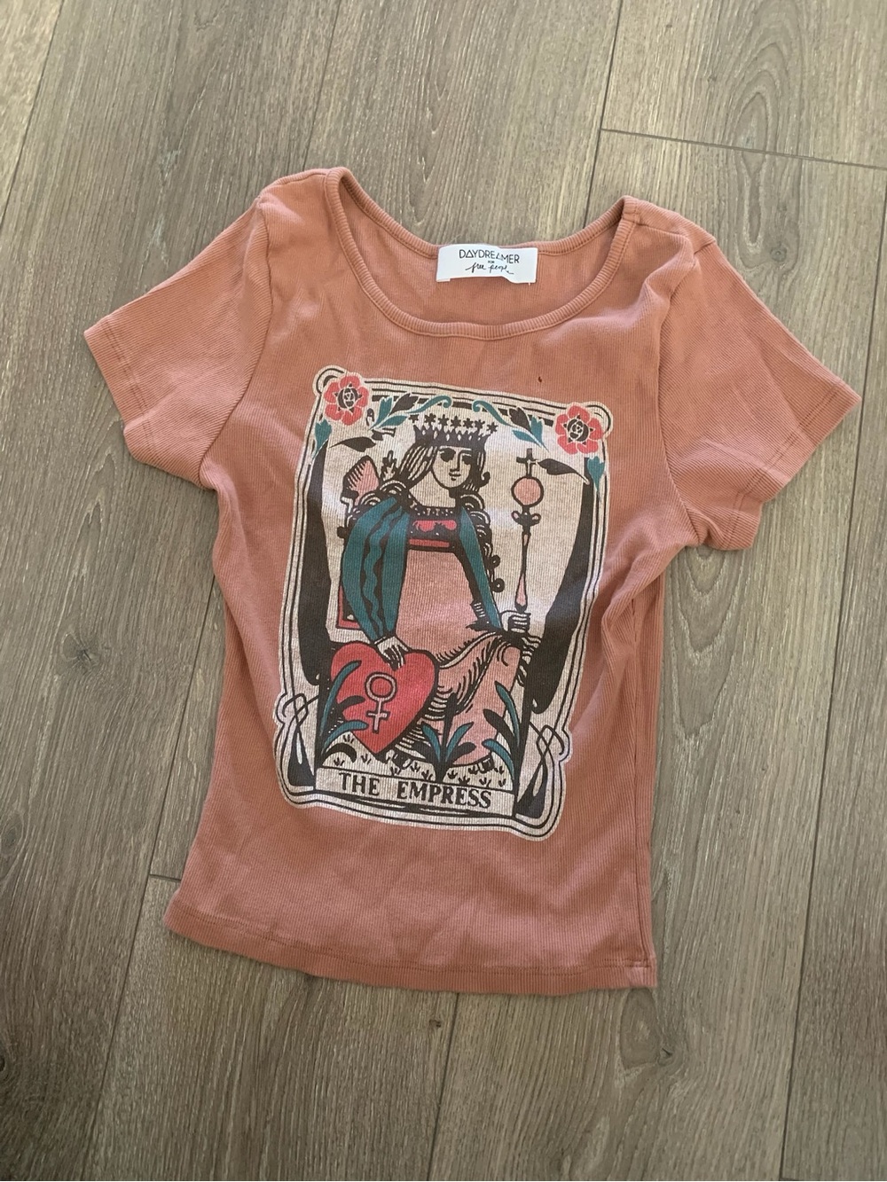 Daydreamer Free People Empress Tarot Card Ribbed Pink Short Sleeve Baby Tee L - Picture 1 of 4